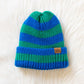 Blue + Green Knit Striped Beanie
