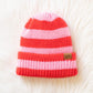 Blush + Red Knit Striped Beanie