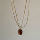 Double Chain Necklace with Amber Pendant