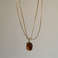 Double Chain Necklace with Amber Pendant