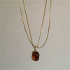 Double Chain Necklace with Amber Pendant