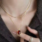 Double Chain Necklace with Amber Pendant