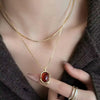 Double Chain Necklace with Amber Pendant