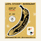 Vinyl sticker with a black and yellow banana design on a beige background, featuring text and branding.