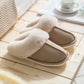 Fur Trimmed Slippers in Khaki