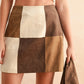 Patchwork Effect Suede Skirt