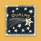 Qualms vinyl sticker with stars on a yellow background
