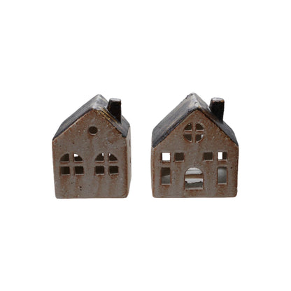 Stoneware House Tealight Holder