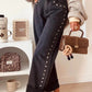 High Waisted Studded Wide Leg Jeans