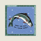 Vinyl sticker with a fish illustration and text on a blue background