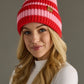 Blush + Red Knit Striped Beanie