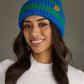 Blue + Green Knit Striped Beanie