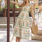 Vintage Floral Midi Dress with Shoulder Tie
