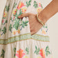 Vintage Floral Midi Dress with Shoulder Tie