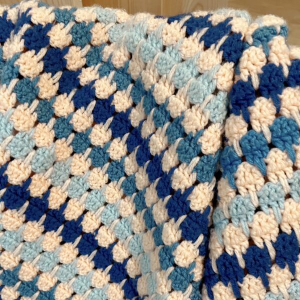 Peach + Blue Crochet Throw - Image 3