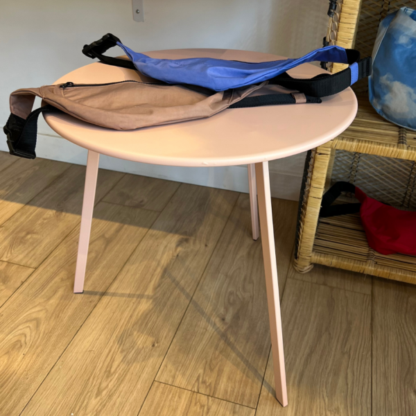 Pink side table at Far and Wide shop in Kamloops, British Columbia